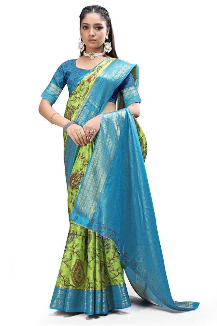 Kalamkari Print Sarees with Elegant Borders