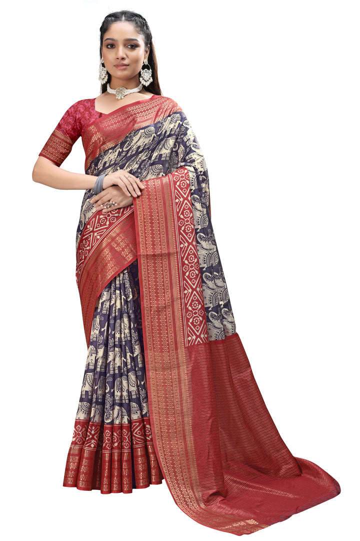 Kalamkari Print Sarees in Cotton Silk Blend