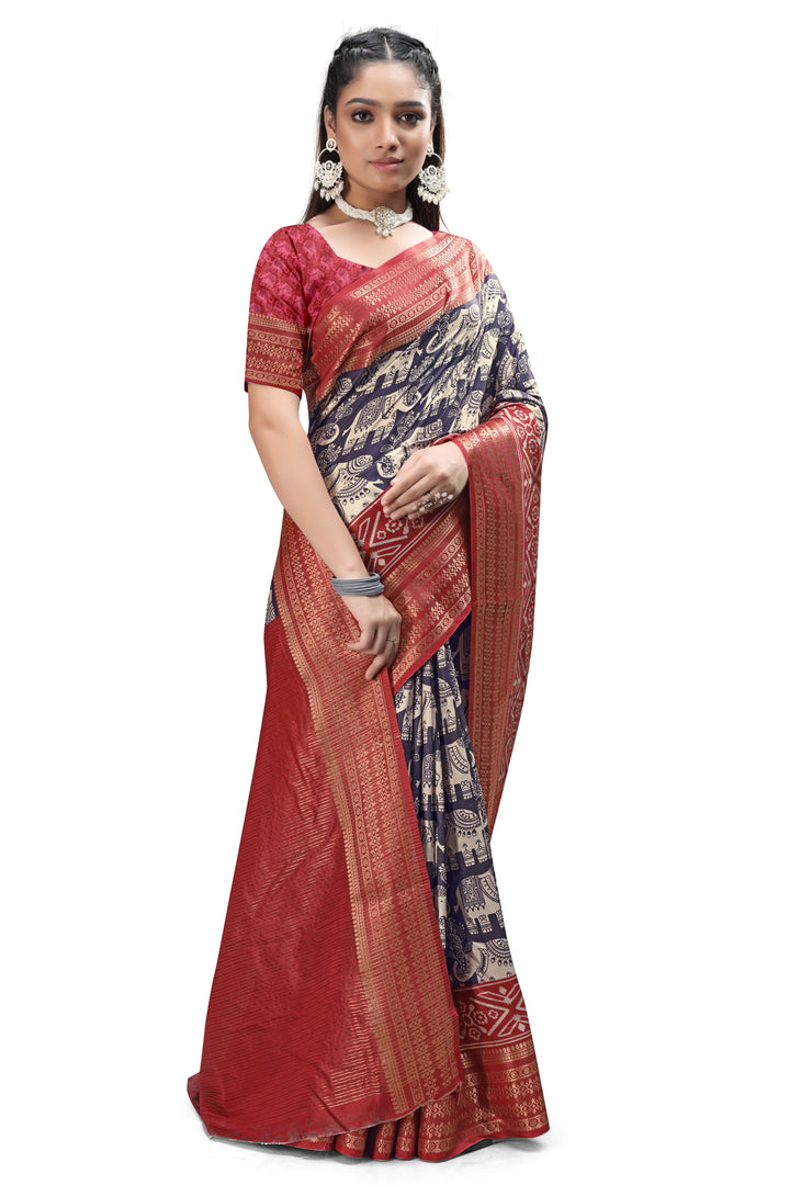 Kalamkari Print Sarees in Cotton Silk Blend