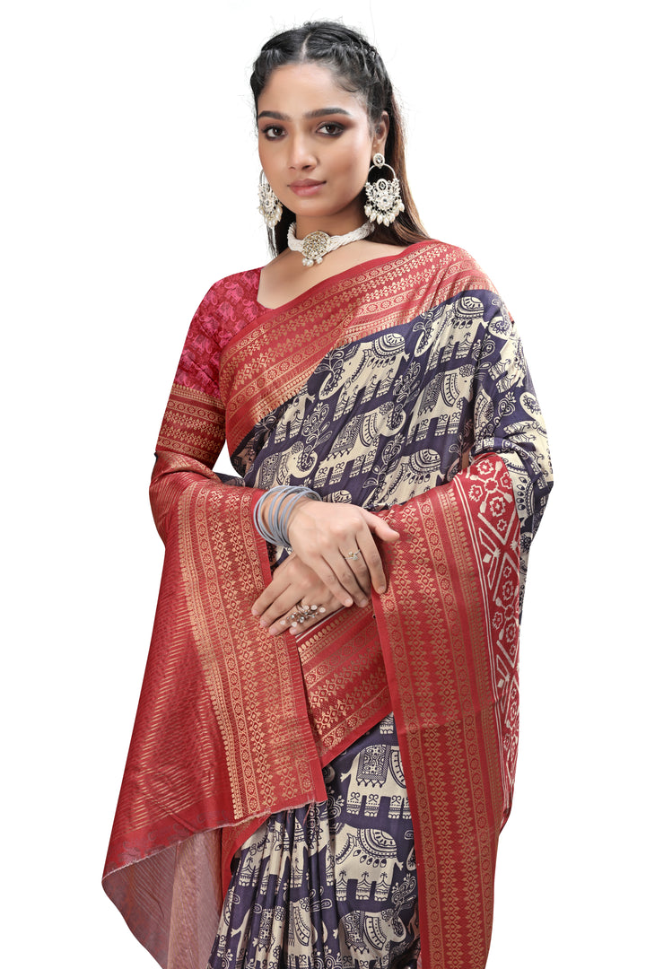 Kalamkari Print Sarees in Cotton Silk Blend