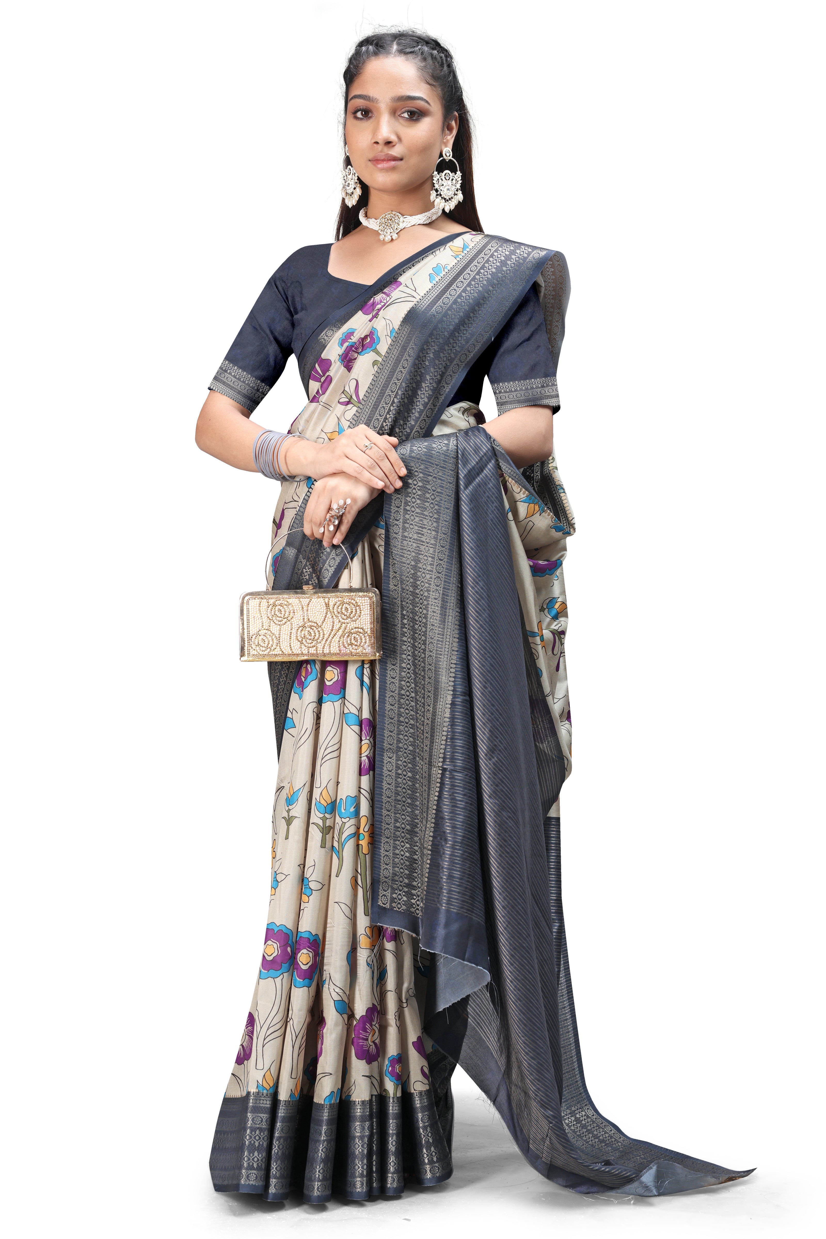 Floral Digital Print Silk Sarees for Parties