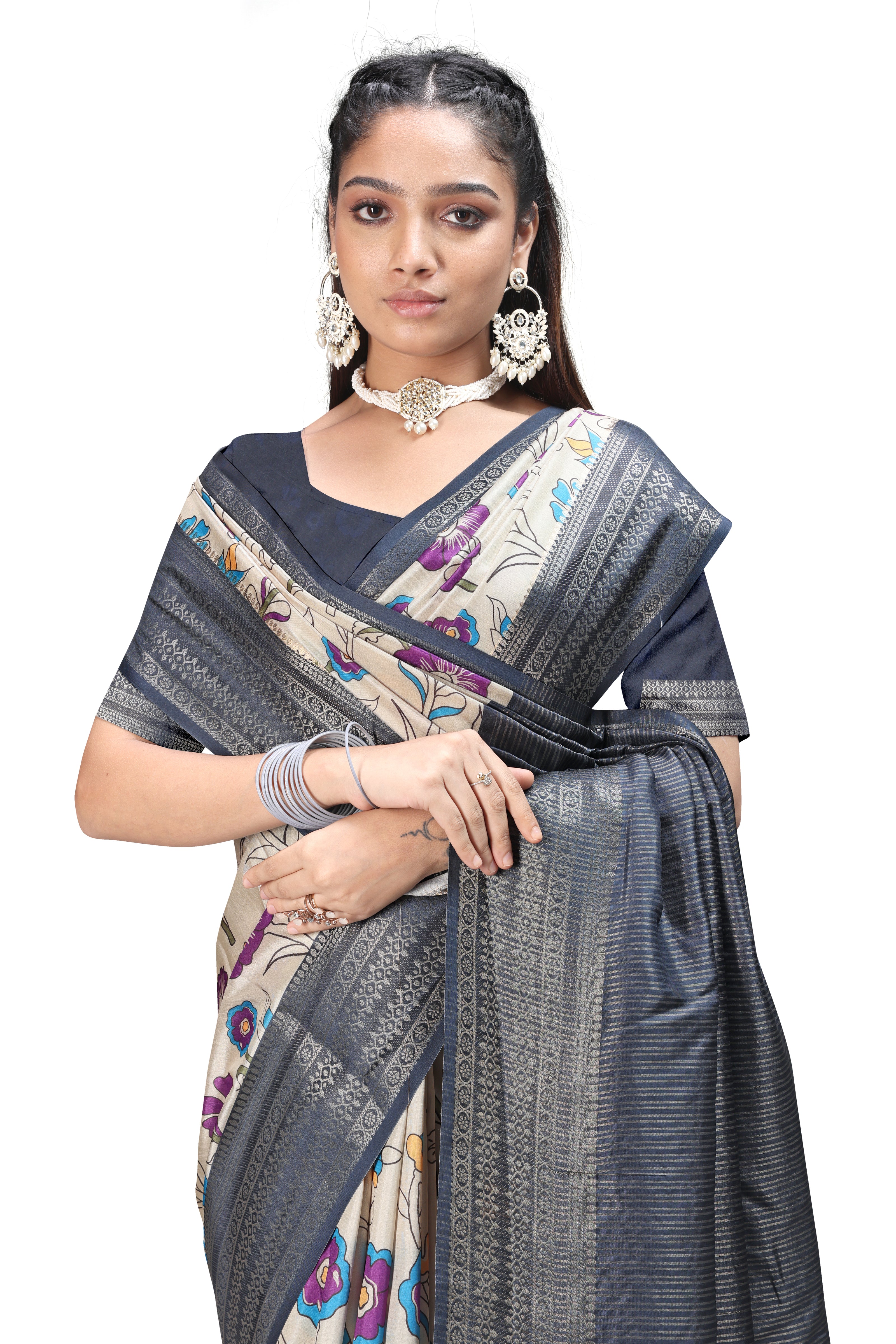 Floral Digital Print Silk Sarees for Parties