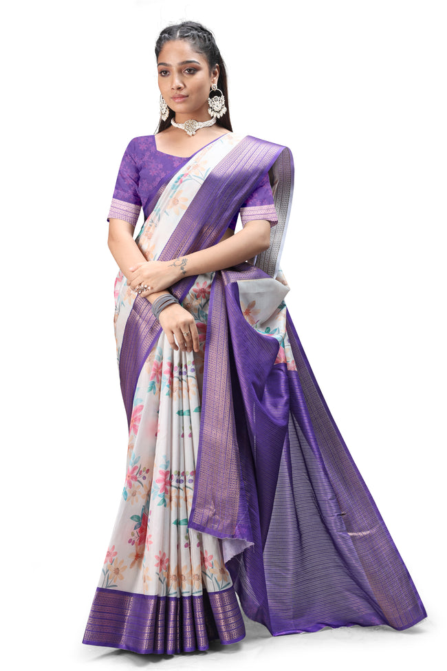 Floral Digital Print Silk Sarees for Parties