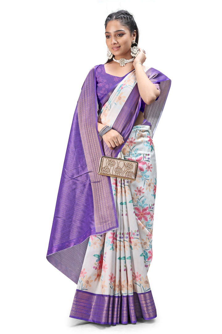 Floral Digital Print Silk Sarees for Parties