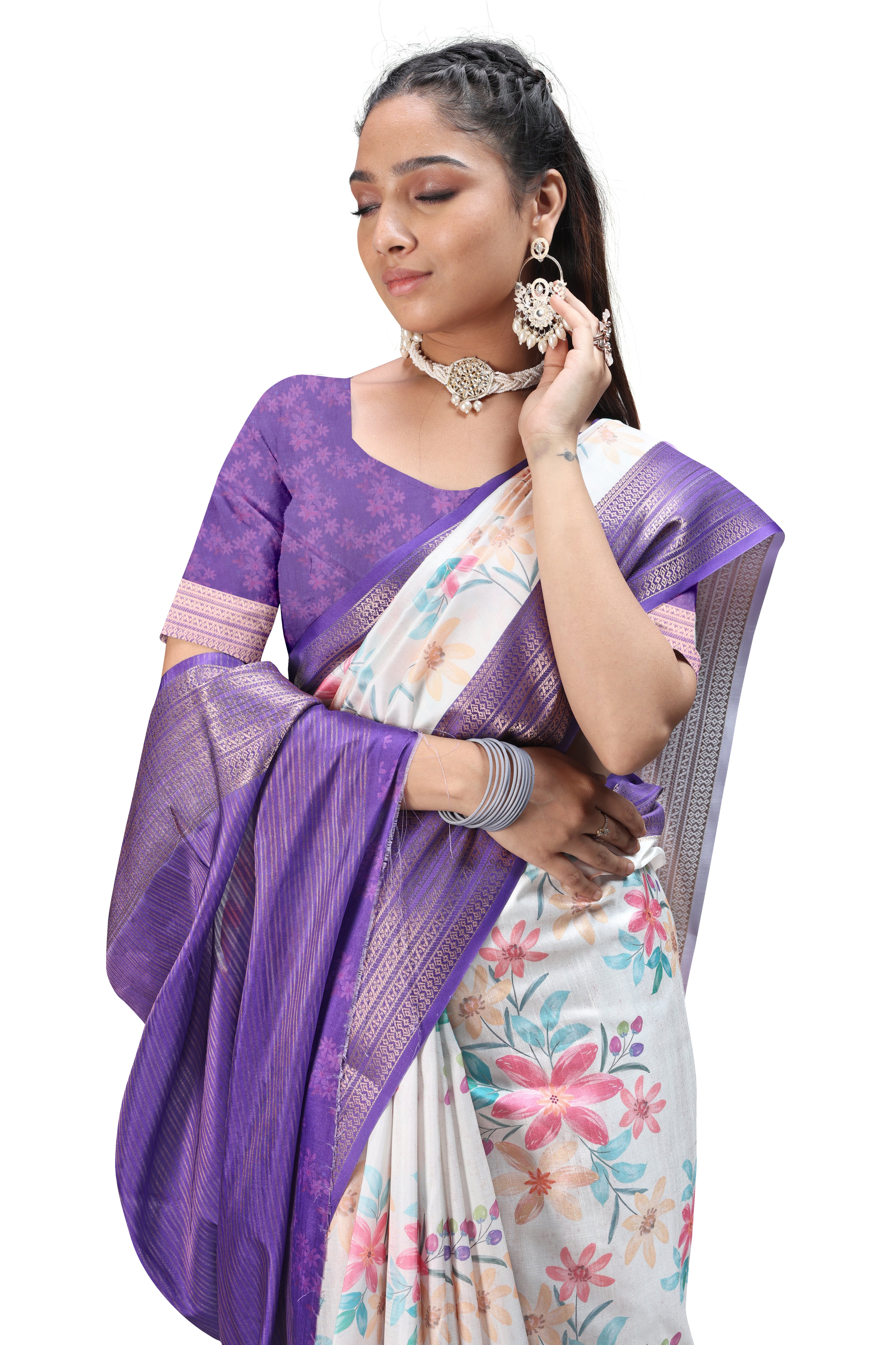 Floral Digital Print Silk Sarees for Parties