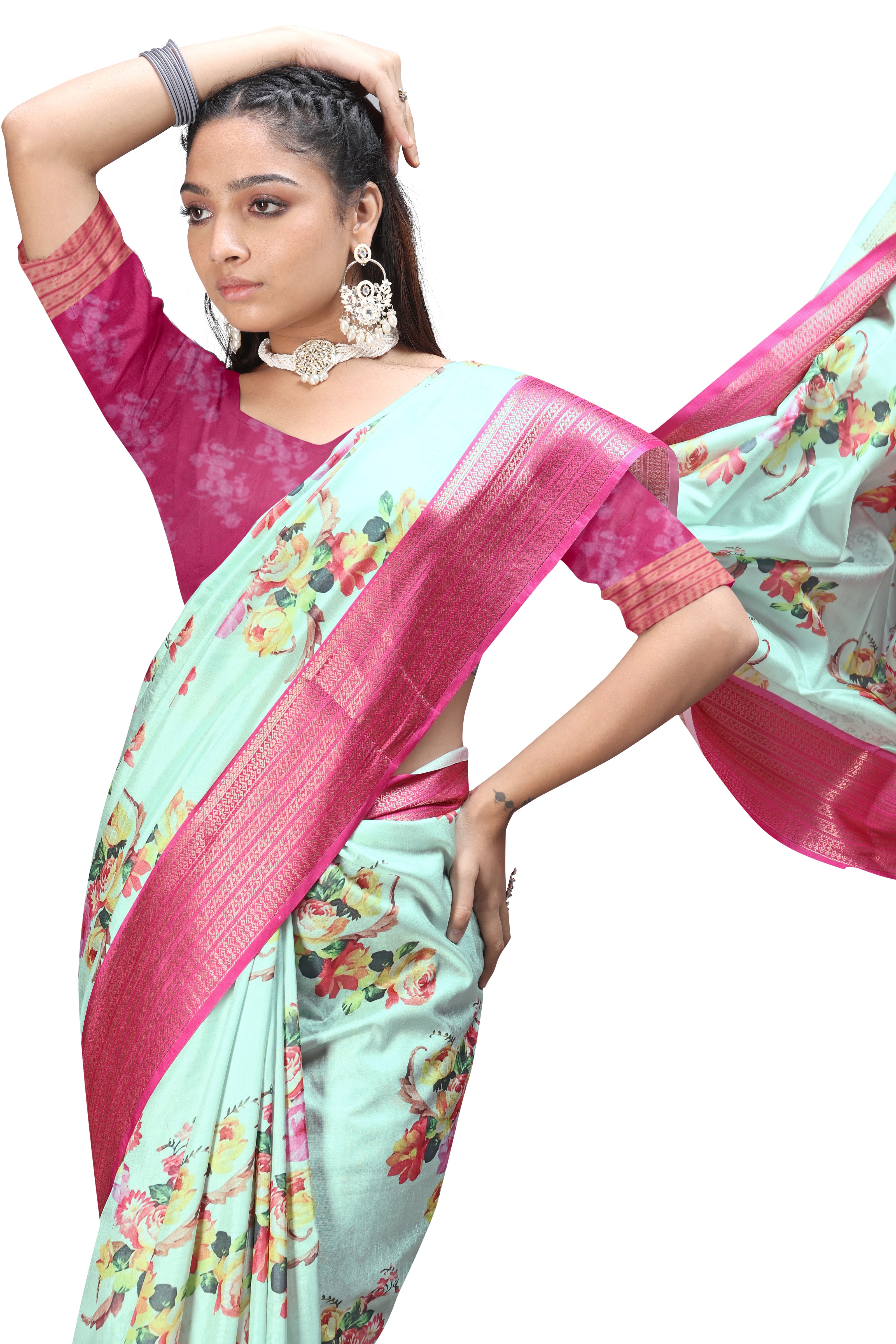 Luxury Floral Digital Print Sarees for Weddings