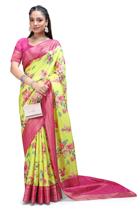 Soft Satin Floral Digital Print Sarees Online