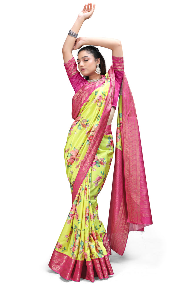 Soft Satin Floral Digital Print Sarees Online