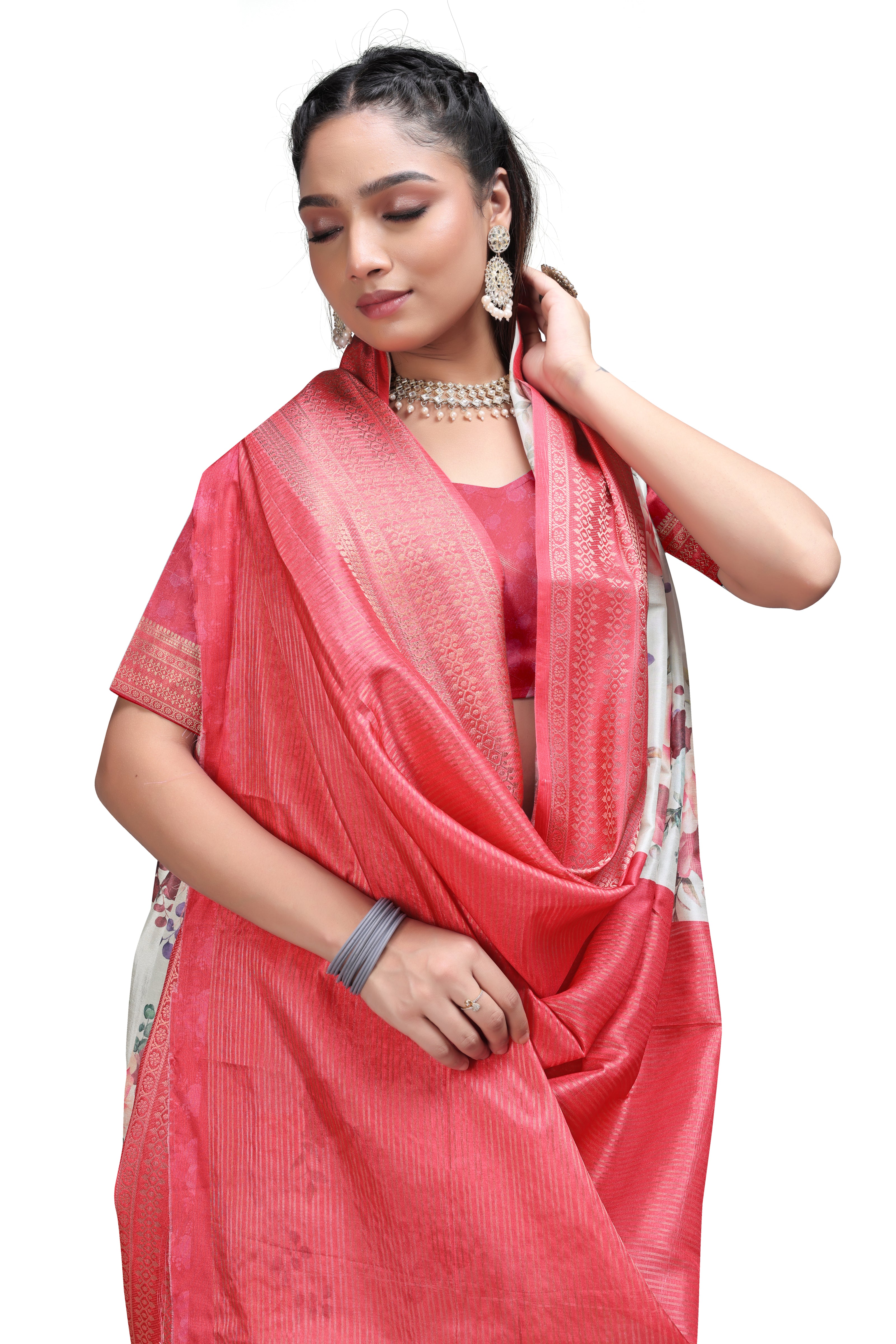 Stunning Floral Digital Print Party Wear Sarees