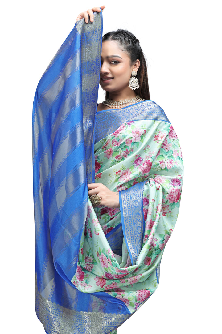 Stunning Floral Digital Print Party Wear Sarees
