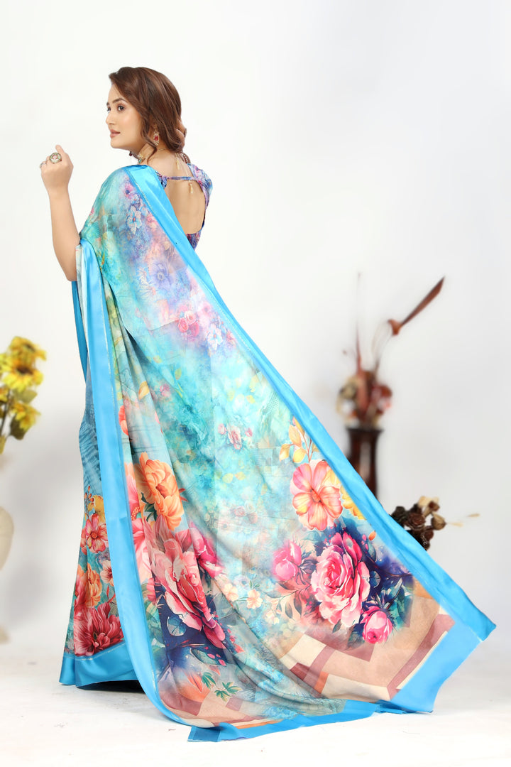 Elegance Redefined The Georgette Silk Cyan Saree