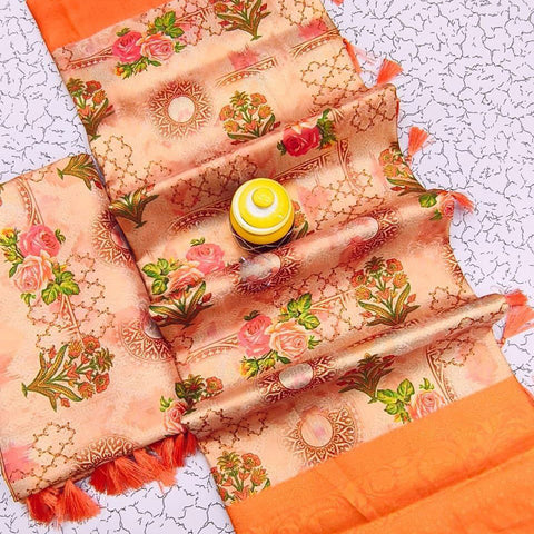 Alluring Peach Soft Silk Saree With Digital Print