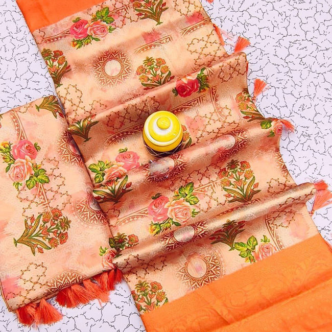 Alluring Peach Soft Silk Saree With Digital Print