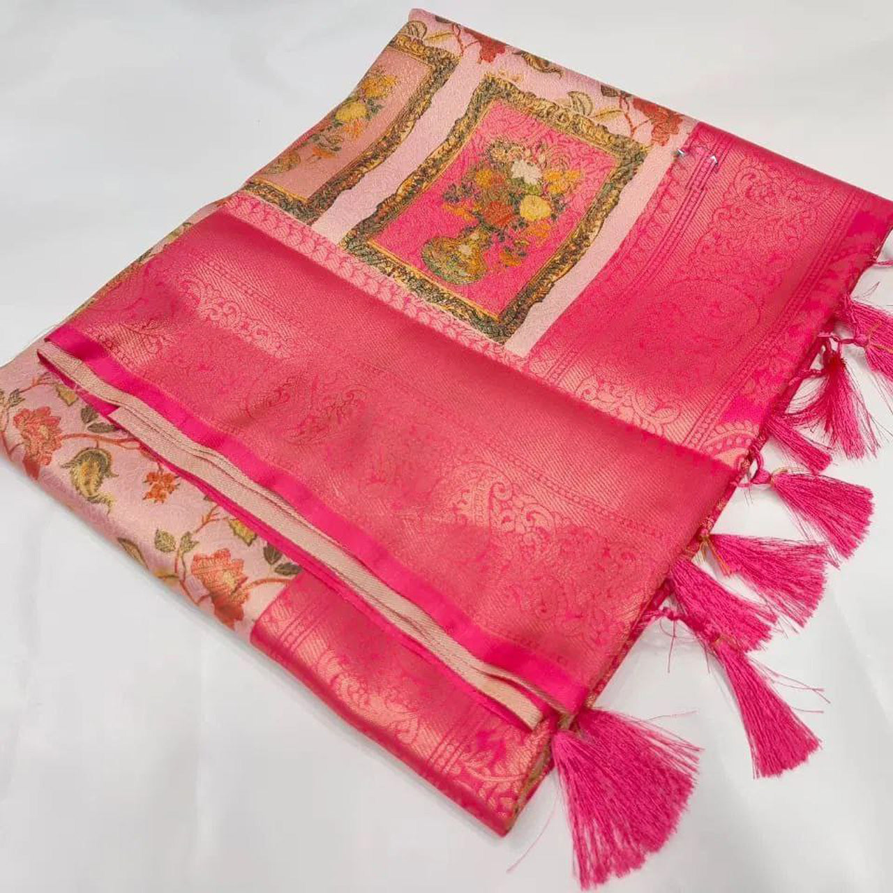 Designer Pink Soft Silk Saree With Exclusive Digital Prints