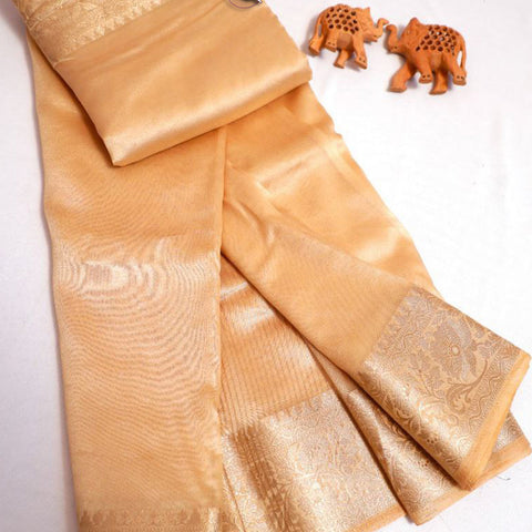 Loomed Allure Cream Tissue Silk Saree For Elegant Affairs