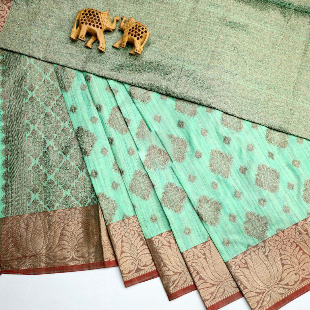 Handloom Grace Cyan Silk Drape Saree