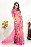Fancy Viscose Georgette Silk Pink Printed Saree