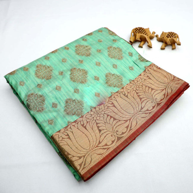 Handloom Grace Cyan Silk Drape Saree