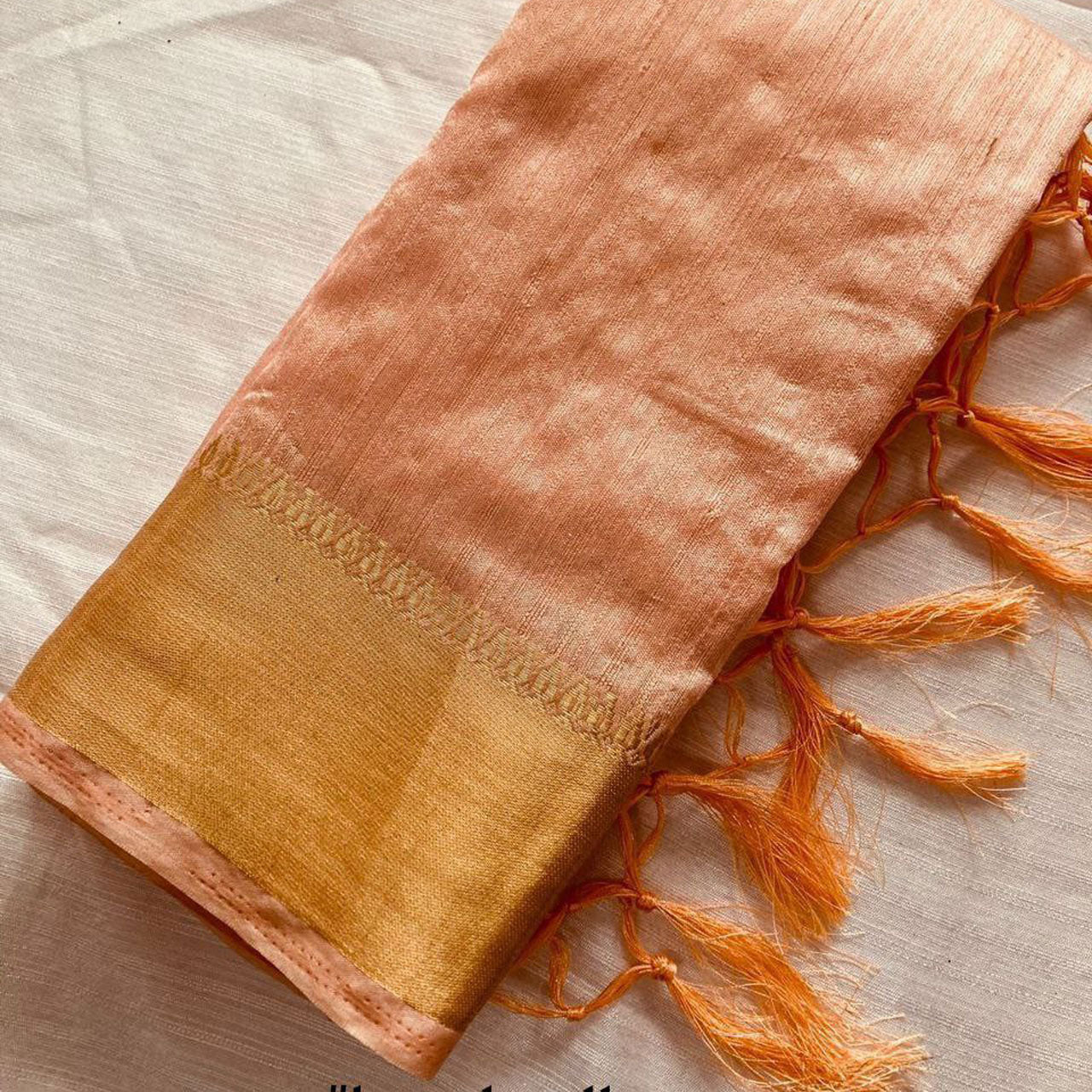 Ethereal Grace Peach Plain Galaxy Silk Saree With Handloom Zari Detail