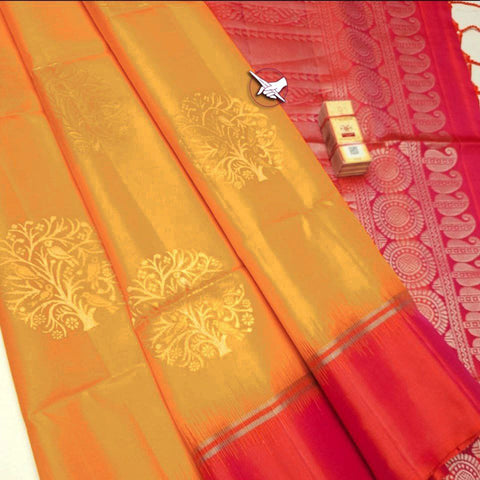 Kanchipuram Craft Artistic Orange Weaving Saree