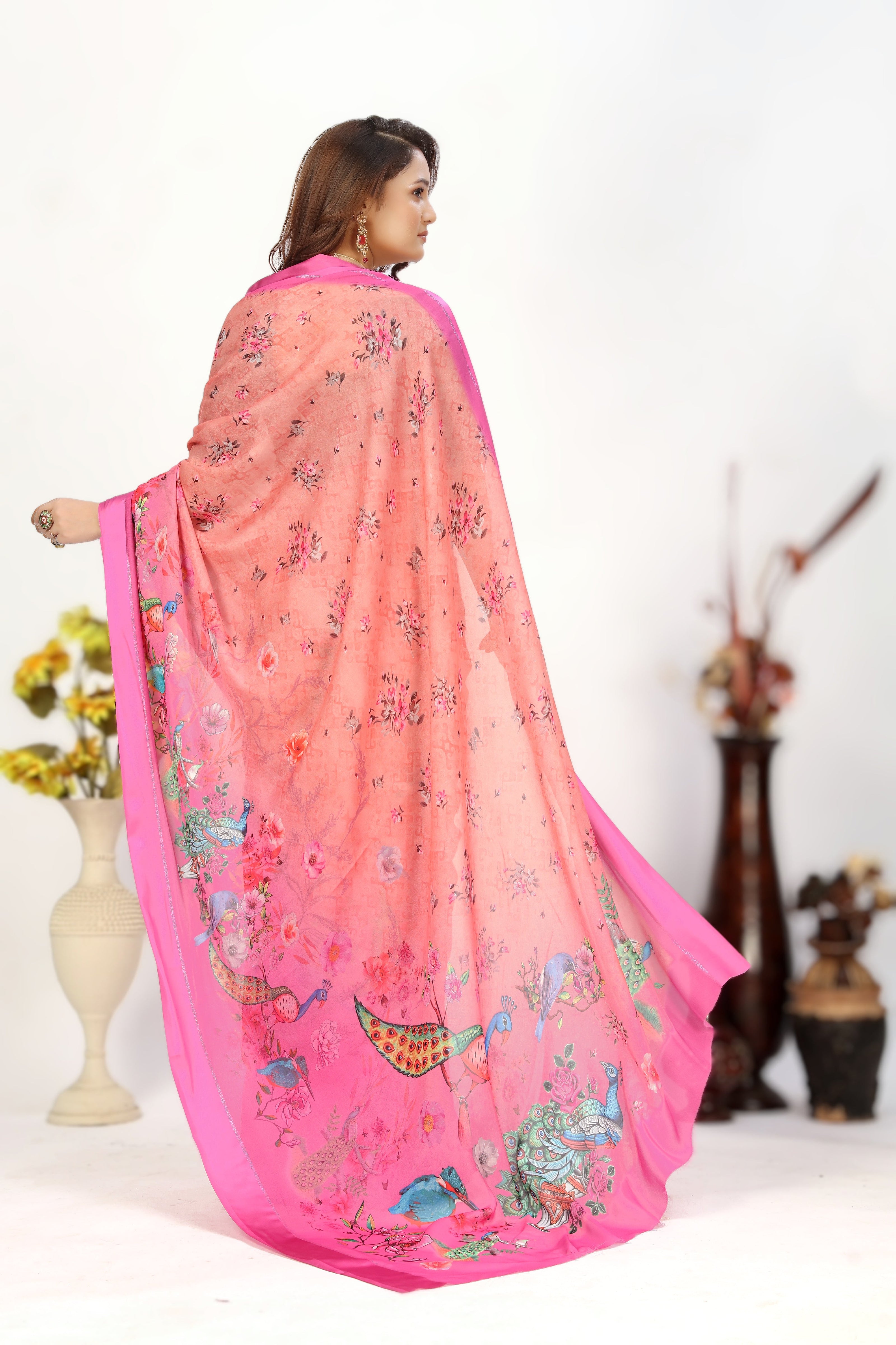 Fancy Viscose Georgette Silk Pink Printed Saree