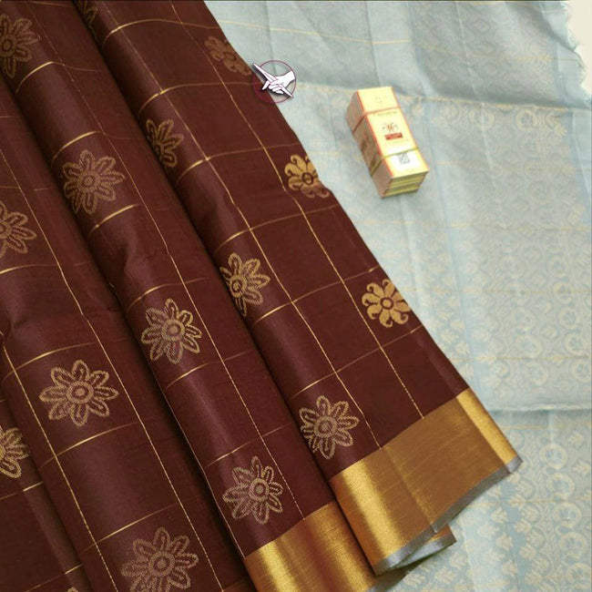 Brown Glory Kanchipuram Lichi Silk Saree