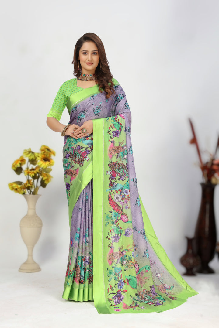 Grand Celebration Drape Georgette Silk Lavender Print Saree