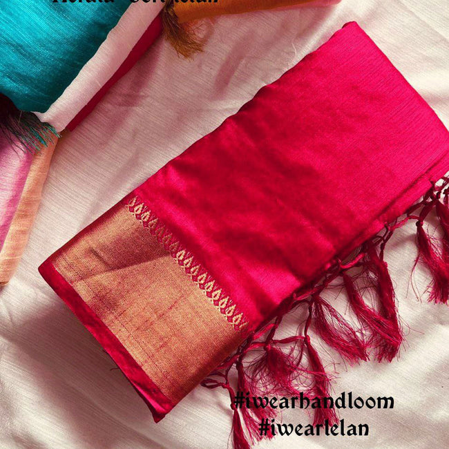 Rani Glow Zari Touched Galaxy Chiffon Silk Handloom Saree