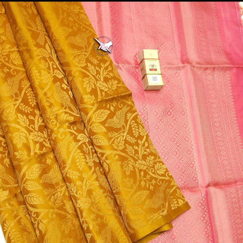 Artistic Heritage Mustard Kanchi Silk Saree With Traditional Weave