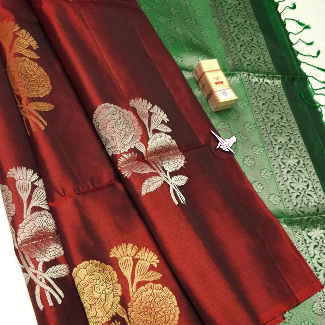 Ethnic Elegance Maroon Silk Saree With Superior Weaving Art