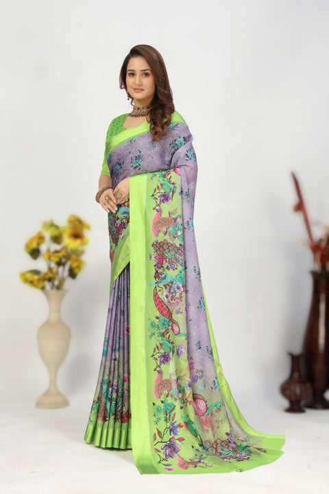 Grand Celebration Drape Georgette Silk Lavender Print Saree