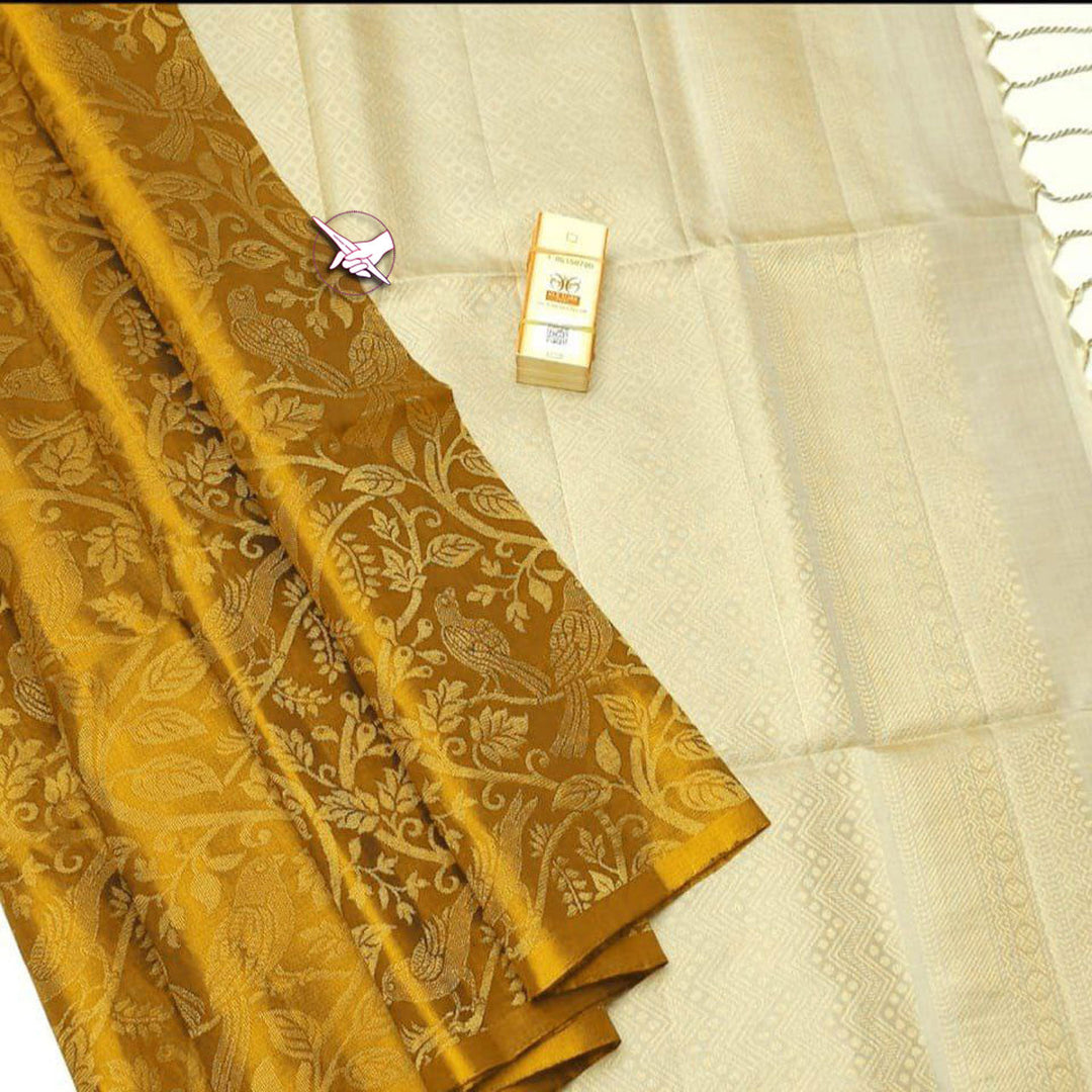 Timeless Grace Mustard Lichi Silk Kanchipuram Saree