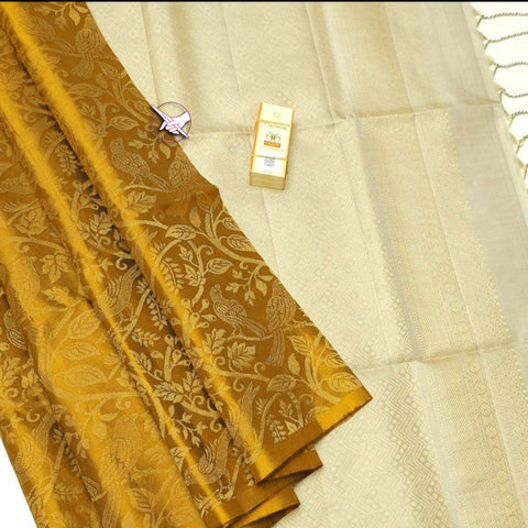 Timeless Grace Mustard Lichi Silk Kanchipuram Saree