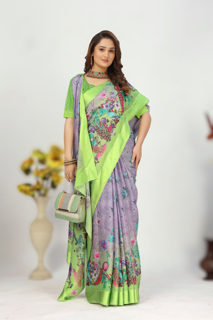 Grand Celebration Drape Georgette Silk Lavender Print Saree
