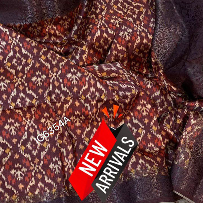 Brown Color Fancy Silk Pattu Handloom Printed Saree