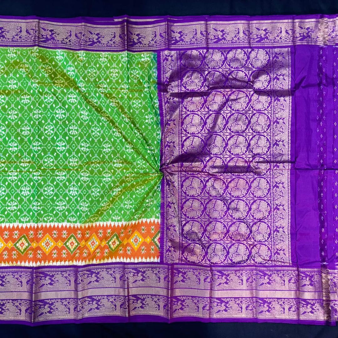 Heritage Weaves Green Ikkat Fancy Silk Saree With Kanchi Touch