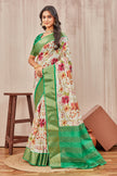 Floral Printed Mysore Crepe Light Beige Saree With Blouse
