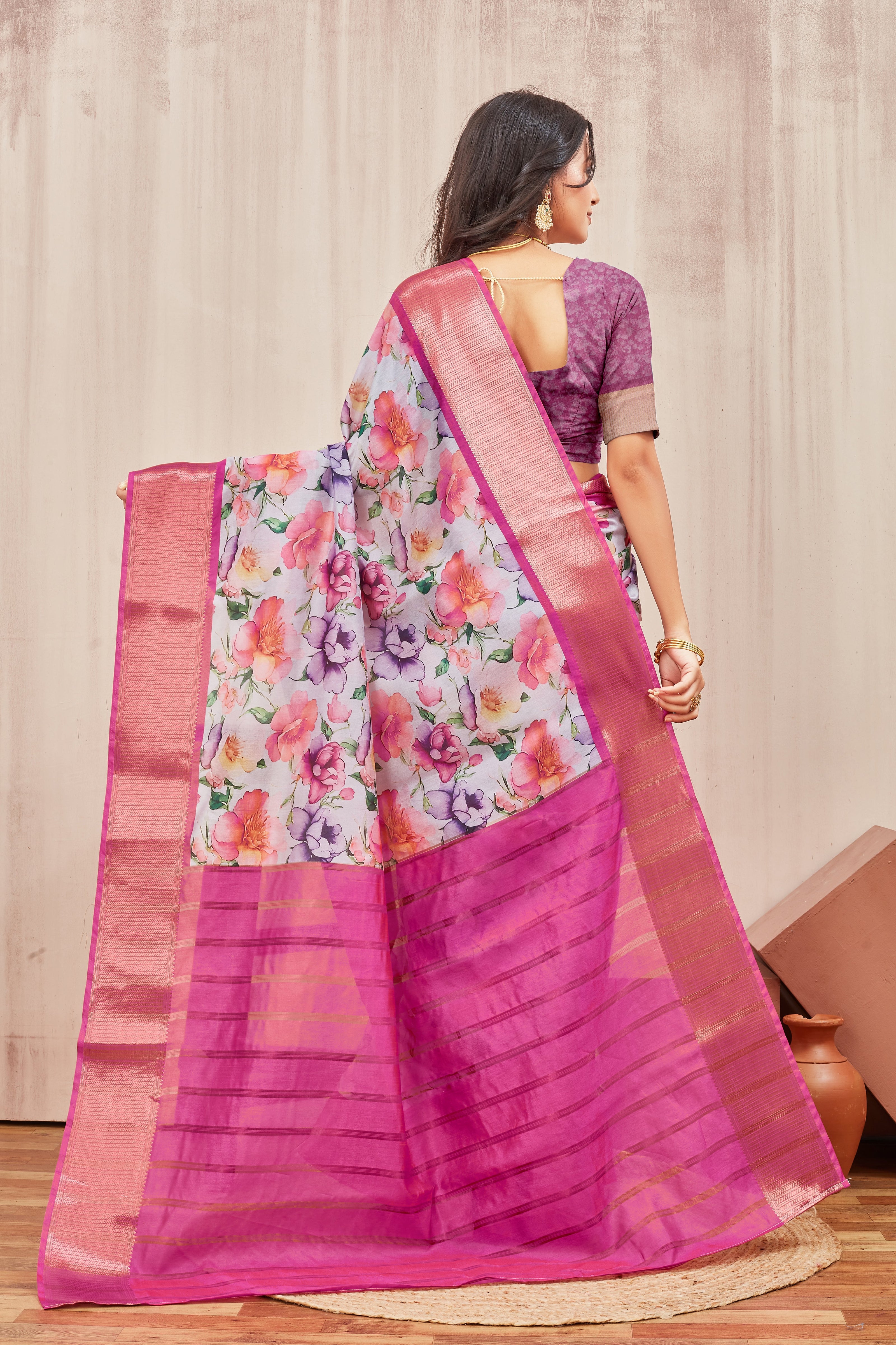 Ethereal Lavender Mysore Crepe Floral Digital Print Saree