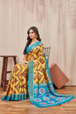 Yellow Digital Print Semi Mysore Crepe Saree