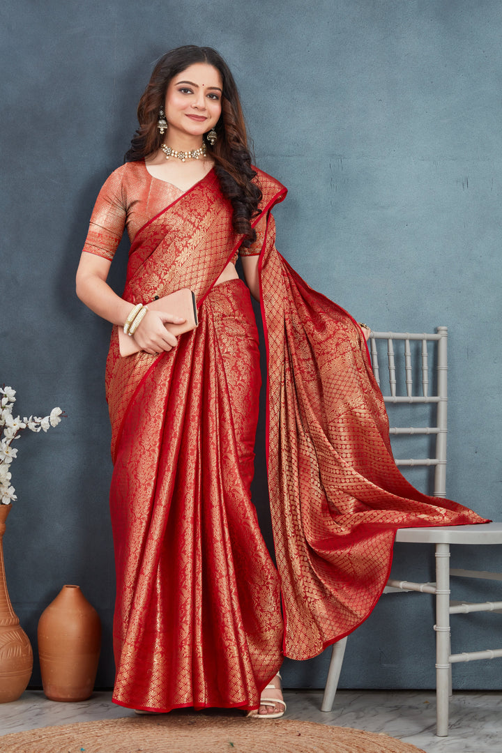 The Royal Charm Red Mysore Brocket Silk Saree