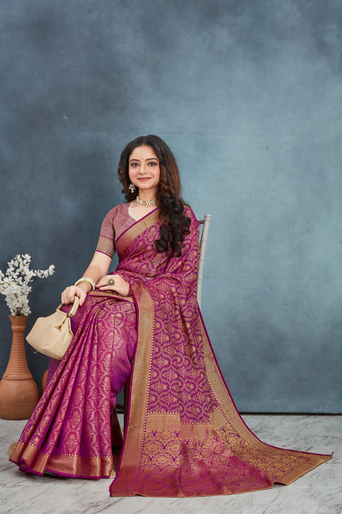 Magenta Zari Weaving Mysore Brocket Silk Saree