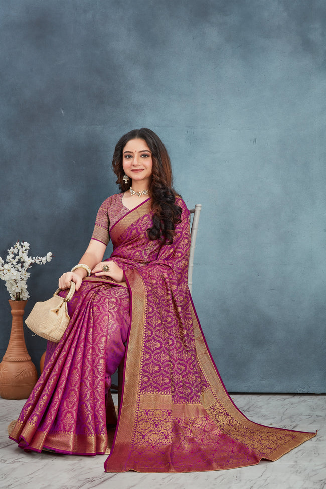 Magenta Zari Weaving Mysore Brocket Silk Saree