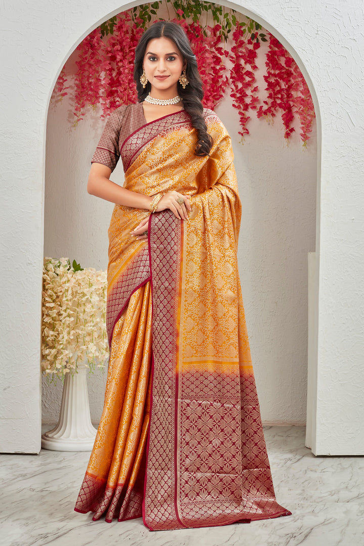 Mysore Brocket Silk Mustard Saree With Blouse
