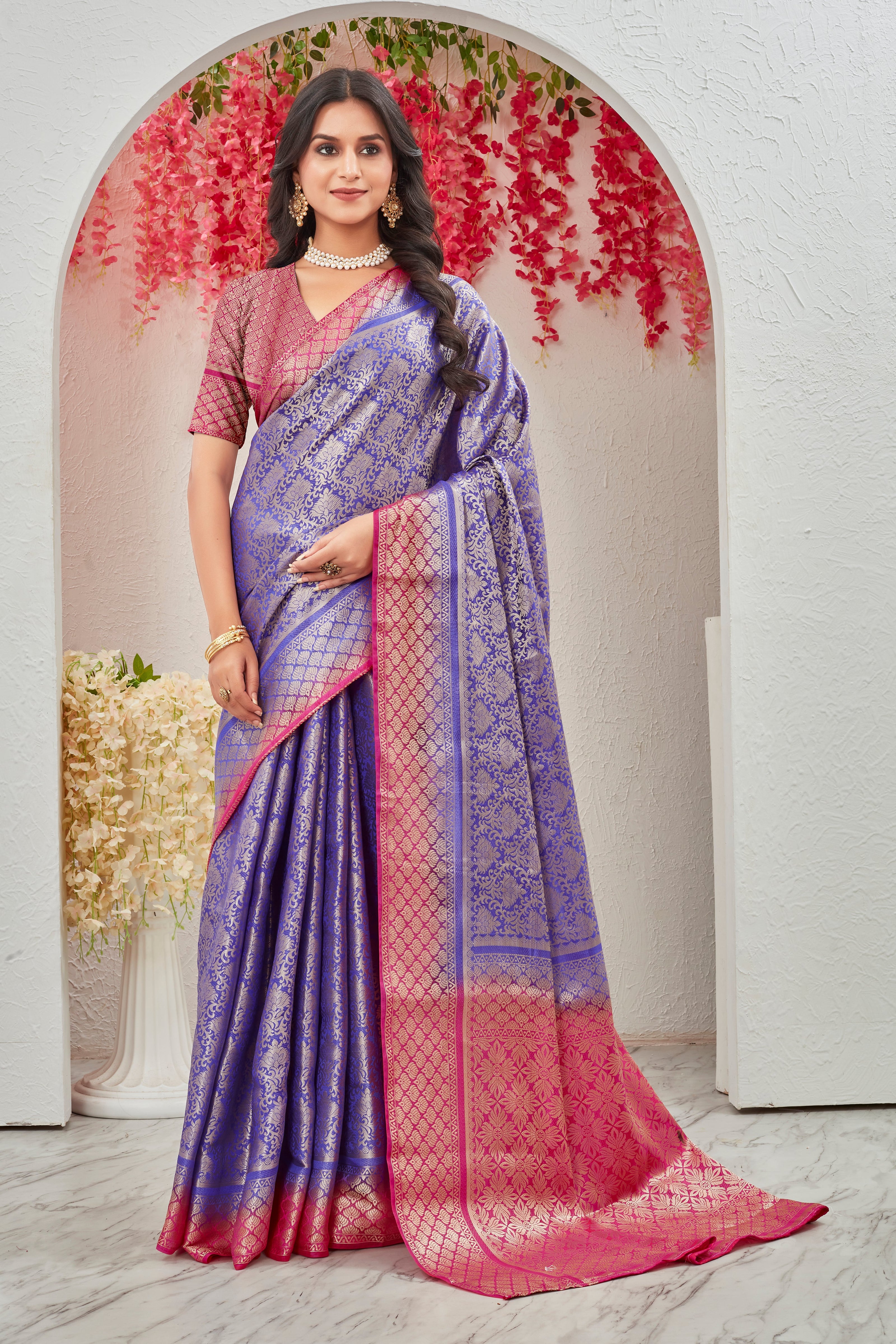 Lovely Mysore Brocket Soft Silk Blue Saree In Zari Border