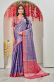 Lovely Mysore Brocket Soft Silk Blue Saree In Zari Border