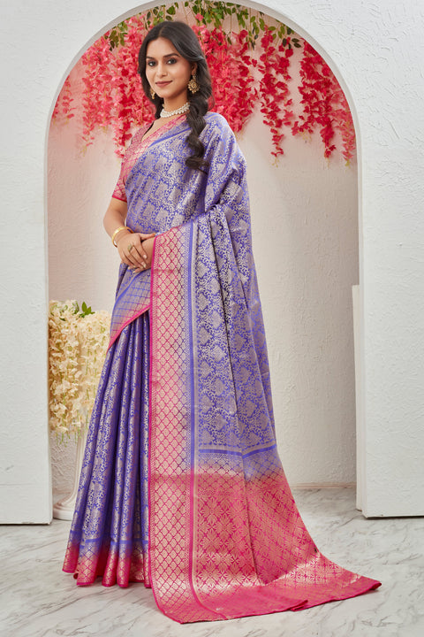 Lovely Mysore Brocket Soft Silk Blue Saree In Zari Border