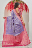 Lovely Mysore Brocket Soft Silk Blue Saree In Zari Border