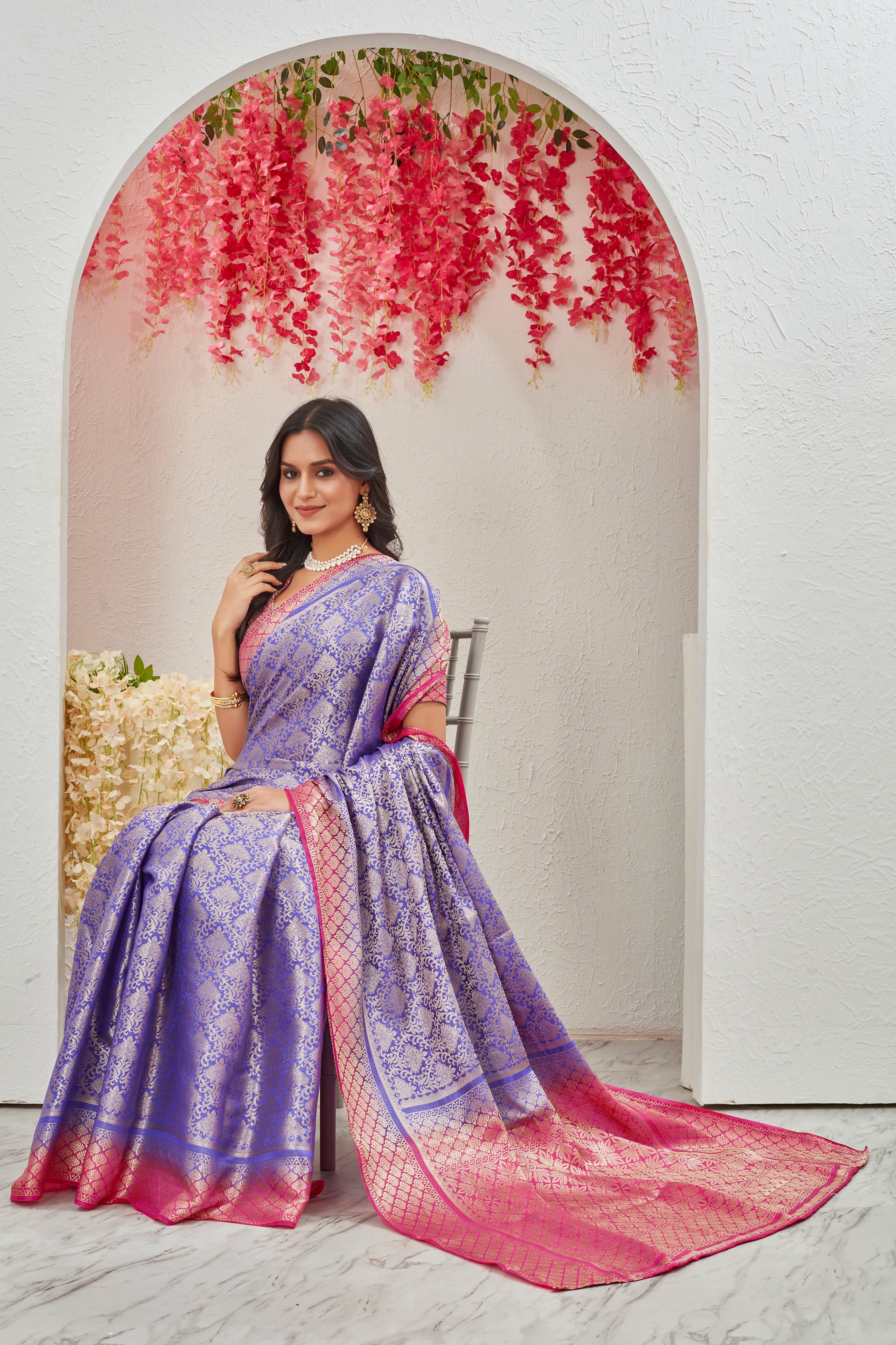 Lovely Mysore Brocket Soft Silk Blue Saree In Zari Border