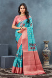 Glamorous Cyan Crepe Georgette Traditional Digital Printed Saree