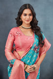 Glamorous Cyan Crepe Georgette Traditional Digital Printed Saree